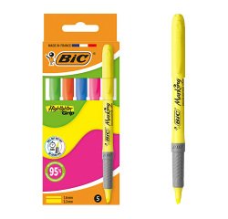 Markeerstift Highlighter Grip Bic in verschillende kleuren - Verpakking met 5 stuks