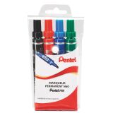 Marqueur permanent Pentel N60 couleurs assorties pointe biseautée 3,9 à 5,5 mm - Pochette de 4