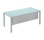 Bureau droit plateau en verre aigue-marine L 160 x P 80 cm, piétement métal droit - Next