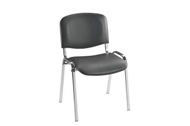 Meeting chair, fireproof black vinyl, chromed feet