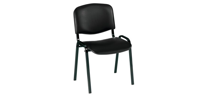 Meeting chair, fireproof, black vinyl, black feet