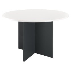 Table ronde 120 cm plateau blanc pieds croix Essens