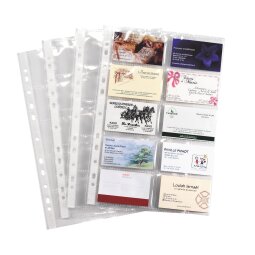 Pochettes perforées Viquel A4 pour cartes de visite polypropylène lisse 10,5/100e - Boîte de 10