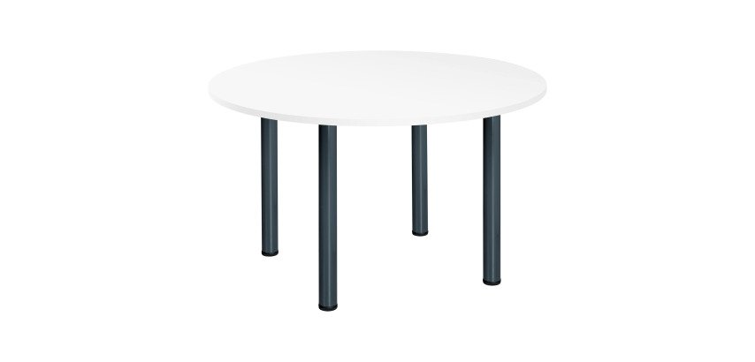 Table ronde 120 cm plateau blanc pieds tubes Essens