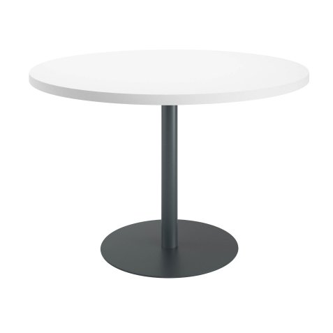 Table ronde 120 cm plateau blanc piètement colonne métal anthracite Essens