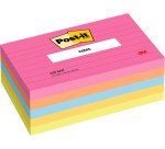 Notes repositionnables néon lignées Post-it 76 x 127 mm - bloc de 100 feuilles