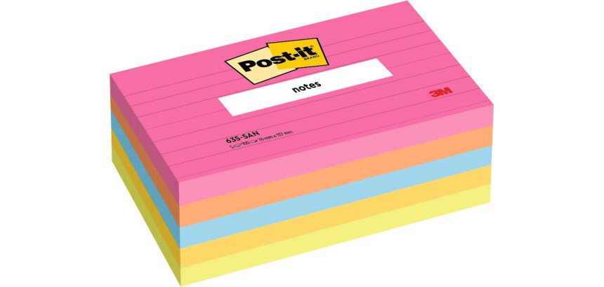 Notes repositionnables néon lignées Post-it 76 x 127 mm - bloc de 100 feuilles