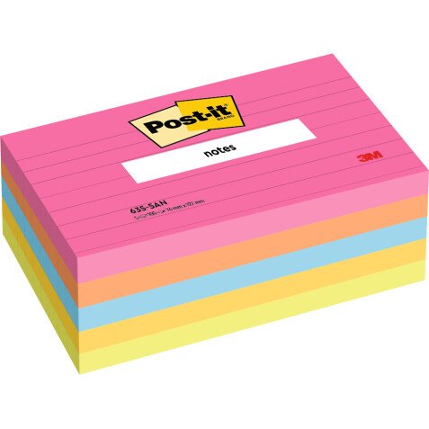 Notes repositionnables néon lignées Post-it 76 x 127 mm - bloc de 100 feuilles