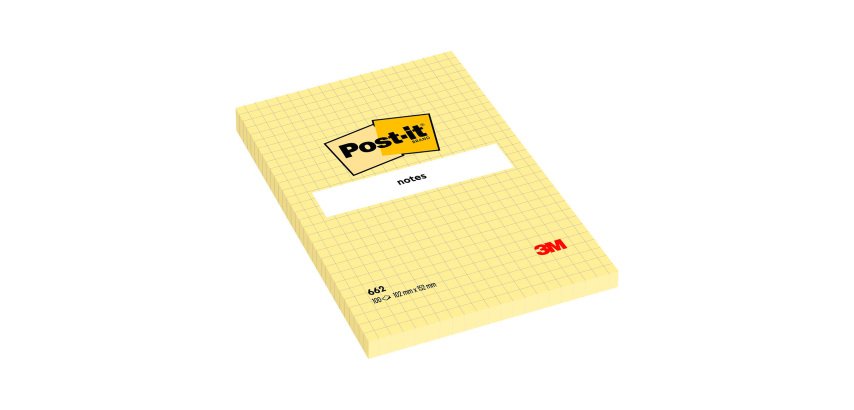 Bloc-notes jaune quadrillé Post-It 102 x 152 mm - bloc de 100 feuilles