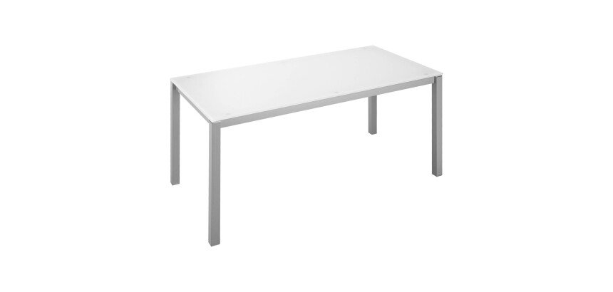 Bureau droit plateau en verre blanc L 160 x P 80 cm, piétement métal droit - Next