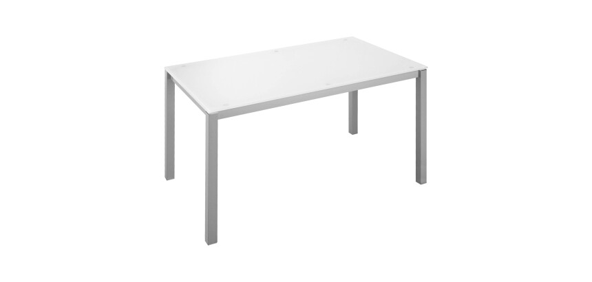 Bureau droit plateau en verre blanc L 140 x P 80 cm, piétement métal droit - Next