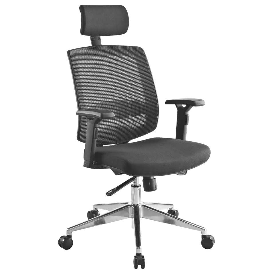 Chaise de bureau IZY tissu et maille - avec accoudoirs, appui-tête et  soutien lombaire - Mécanisme Synchrone - Pieds aluminium sur