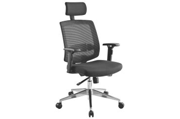 Bürostuhl IZY Stoff und Mesh - mit Armlehnen, Kopfstütze und Lordosenstütze - Synchronmechanismus - Aluminium-Füße