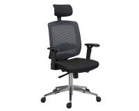 Chaise de bureau IZY tissu  non feu et maille, accoudoirs 2D, appui-tête et soutien lombaire, mécanisme synchrone, pieds aluminium