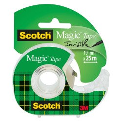 Dévidoir adhésif jetable Magic invisible Scotch avec rouleau - Largeur 19 mm x longueur 25 m