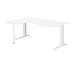 Bureau compact blanc réglable en hauteur L 180 cm retour à gauche piètement L métal Plus Essens
