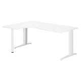Bureau compact blanc réglable en hauteur L 180 cm retour à gauche piètement L métal Plus Essens