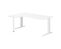 Bureau compact blanc réglable en hauteur L 180 cm retour à gauche piètement L métal Plus Essens