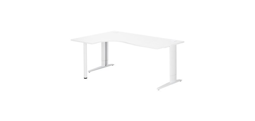 Bureau compact blanc réglable en hauteur L 180 cm retour à gauche piètement L métal Plus Essens