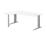 Bureau compact blanc réglable en hauteur L 180 cm retour à gauche piètement L métal Plus Essens