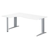 Bureau compact blanc réglable en hauteur L 180 cm retour à gauche piètement L métal Plus Essens