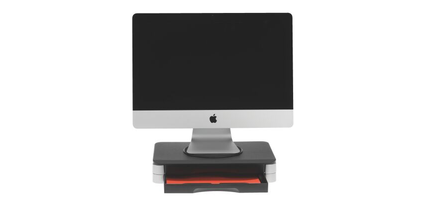 Swiveling screen support with 2 drawers, Wonday design.