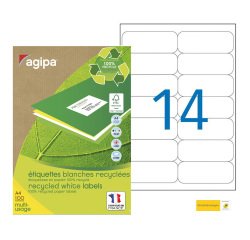 Doos van 1400 gerecycleerde adresetiketten 99,1 x 38,1 mm Agipa 101196 wit voor inkjet en laser