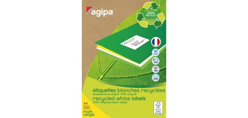 Étiquettes adresses recyclées 70 x 37 mm Agipa 101187 - Boîte de 2400