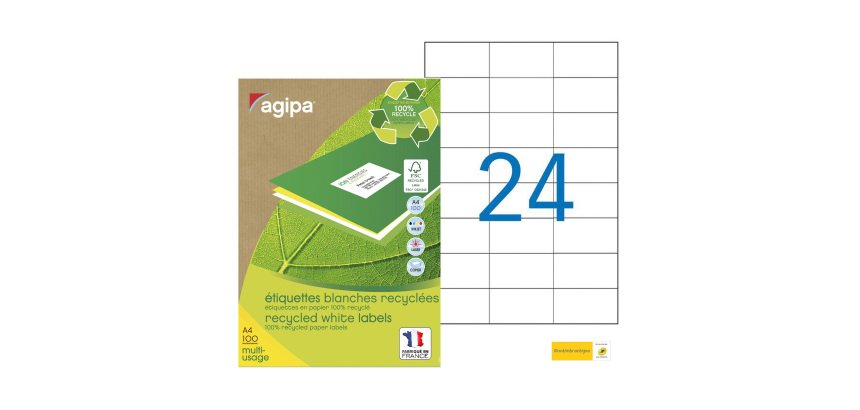 Box von 2400 recycleten Adressetiketten 70 x 37 mm Agipa 101187 weiß für Laser und Tintenstrahl