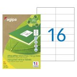Etiquette adresse jet d'encre et laser recyclée 105 x 37 mm Agipa 101190 blanche - Boîte de 1600