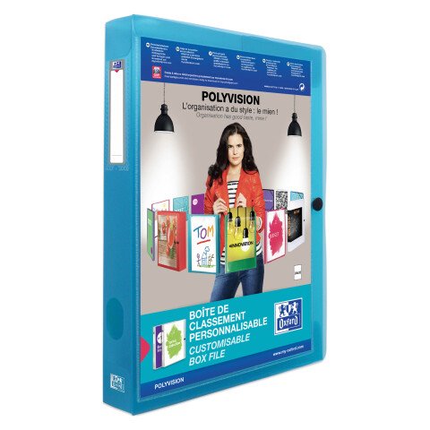 Carpeta de proyecto azul translúcida personalizable Polyvision Oxford Elba 24 x 32 cm lomo 4 cm