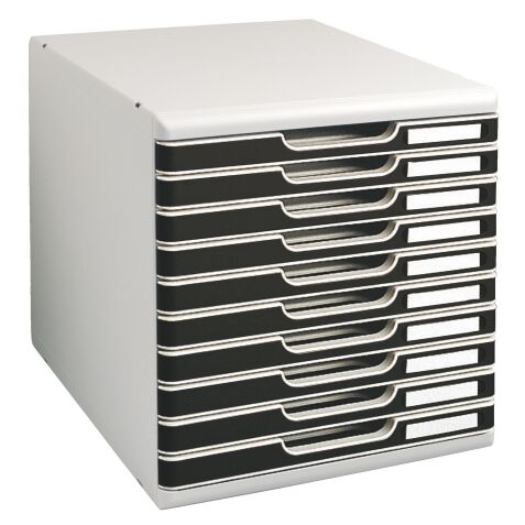 Exacompta Modulo 10 Drawer Filing System Light Grey, Black Polystyrene, Plastic 28.8 x 35 x 32 cm