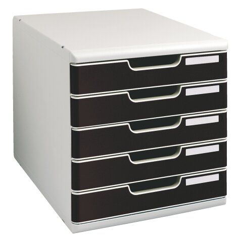 Exacompta Modulo Desktop Drawers 5 301014D A4+ PS (Polystyrene) Light Grey, Black 28.8 x 35 x 32 cm