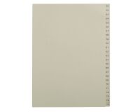 Beige numbered dividers A4 cardboard 25 divisions 51 to 75 - 1 set