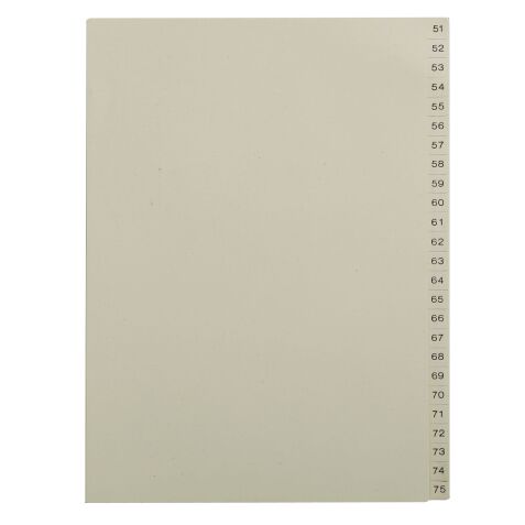 Beige numerieke tabbladen A4 karton 25 verdelingen 51 tot 75 - 1 set