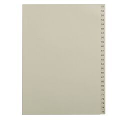 Beige numbered dividers A4 cardboard 25 divisions 51 to 75 - 1 set