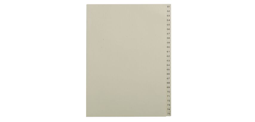 Set von numerischen Registern A4 Karton mit 25 Unterteilungen 51 bis 75