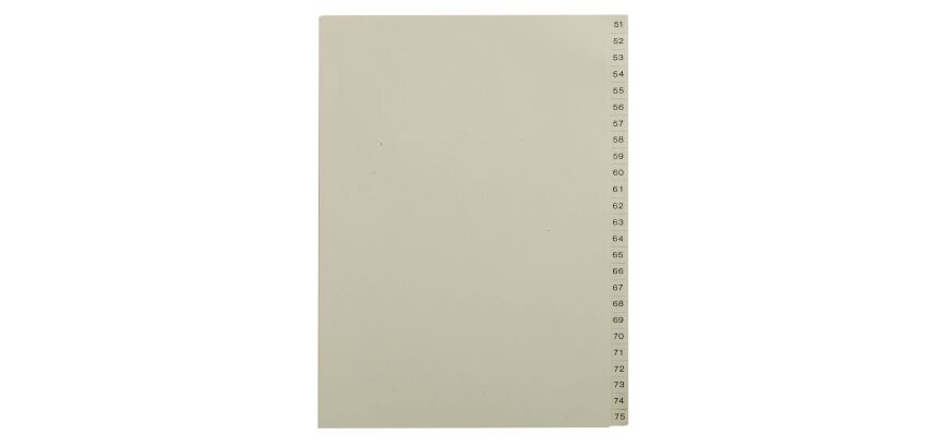 Intercalaires numériques beiges A4 carte 75 onglets 51 à 75 - 1 jeu