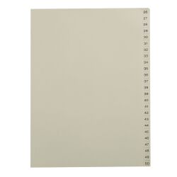 Beige numbered dividers A4 cardboard 25 divisions 26 to 50 - 1 set