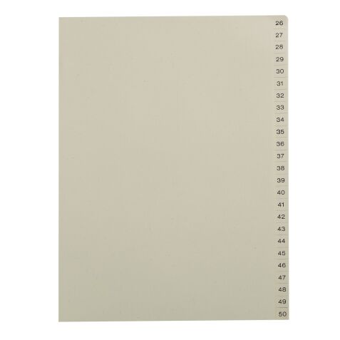 Beige numbered dividers A4 cardboard 25 divisions 26 to 50 - 1 set