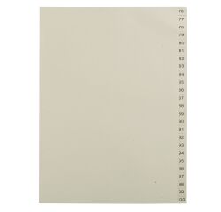 Trennblätter A4 Wellpappe Beige 25 numerische Reitern 76 bis 100 - 1 Satz