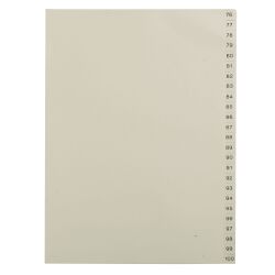 Beige numerieke tabbladen A4 karton 25 verdelingen 76 tot 100 - 1 set