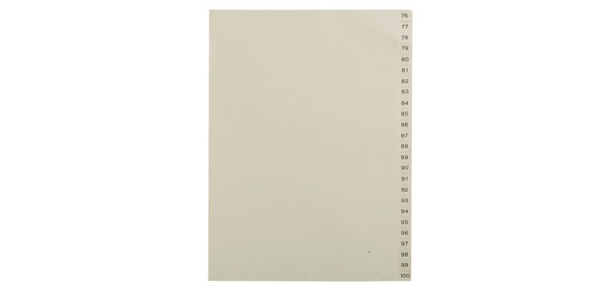 Intercalaires numériques beiges A4 carte 100 onglets 76 à 100 - 1 jeu