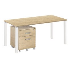 Pack Eden Escritorio 160 cm + cajonera 2 cajones color roble claro