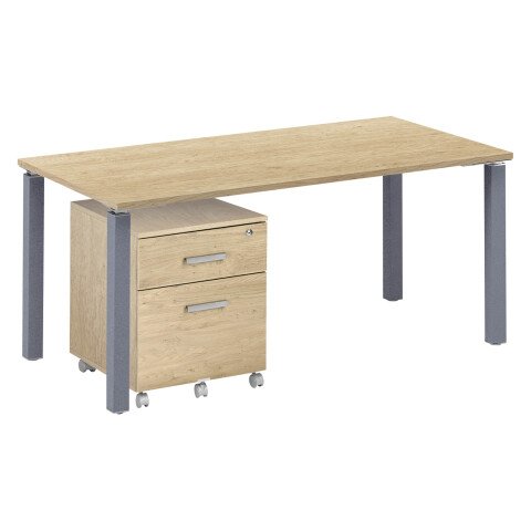 Pack Escritorio 160 cm patas antracita + cajonera 2 cajones color roble claro