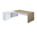 Bureau avec retour à gauche sur caisson L 180 x P 90 cm, piétement plein bois - Greko