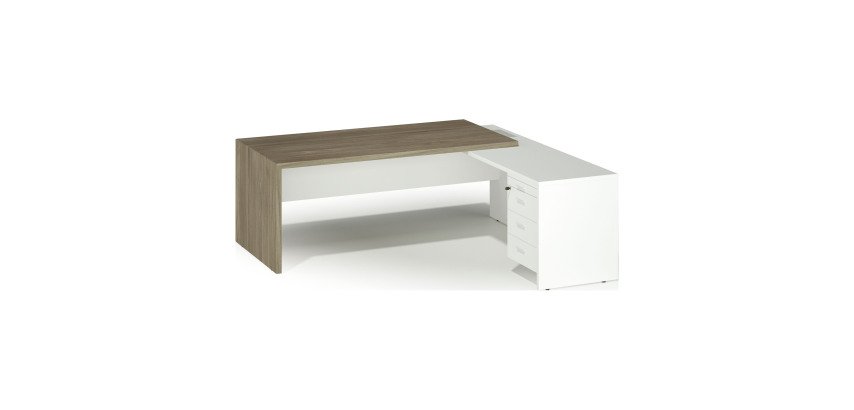 Bureau avec retour à droite sur caisson L 180 x P 90 cm, piétement plein bois - Greko