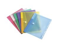 Pack 12 sobres portadcocumentos perforados cierre V-lock 24 x 31,6 cm, colores surtidos