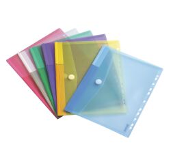Pack 12 sobres portadcocumentos perforados cierre V-lock 24 x 31,6 cm, colores surtidos