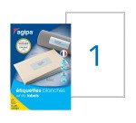 Etiquettes opaques multi usages 199,6 x 289,1 mm Agipa 102418 blanches - boite de 100